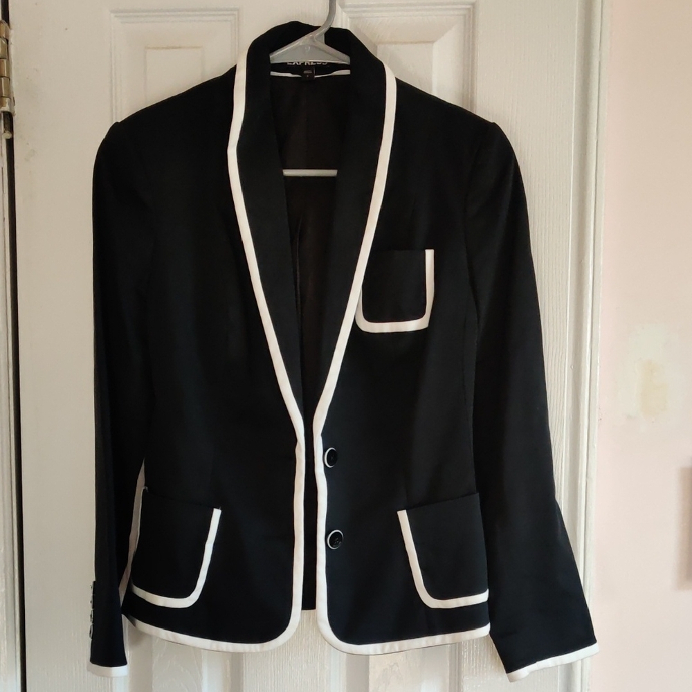 Express Chic Black Blazer with White Trim